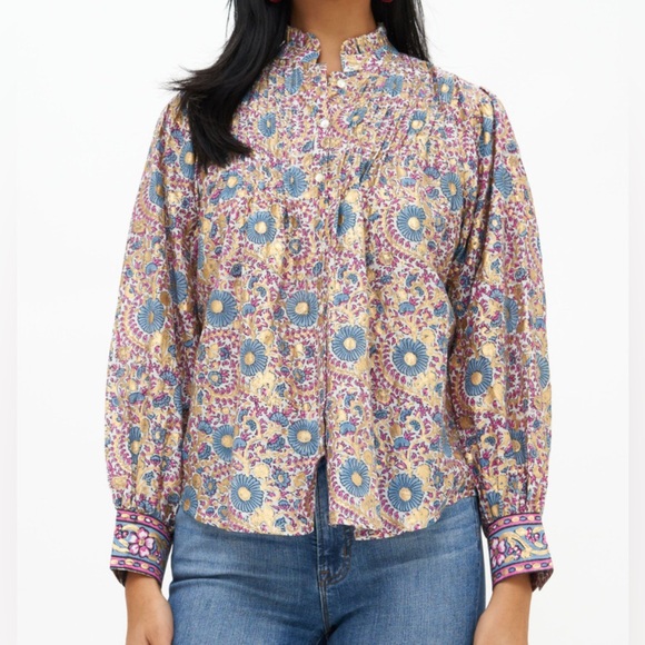 Oliphant Tops - Oliphant Pintuck Button Down Blouse Blue Corum Women’s size XS